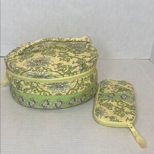 Chic Floral Cosmetic Bag Set - Yellow and Green